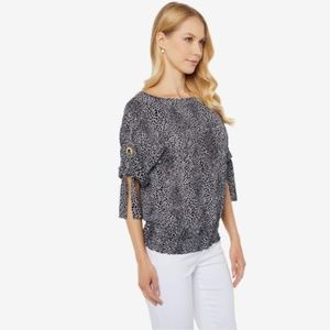 Michael Kors Python-Print Tie Sleeve Top L